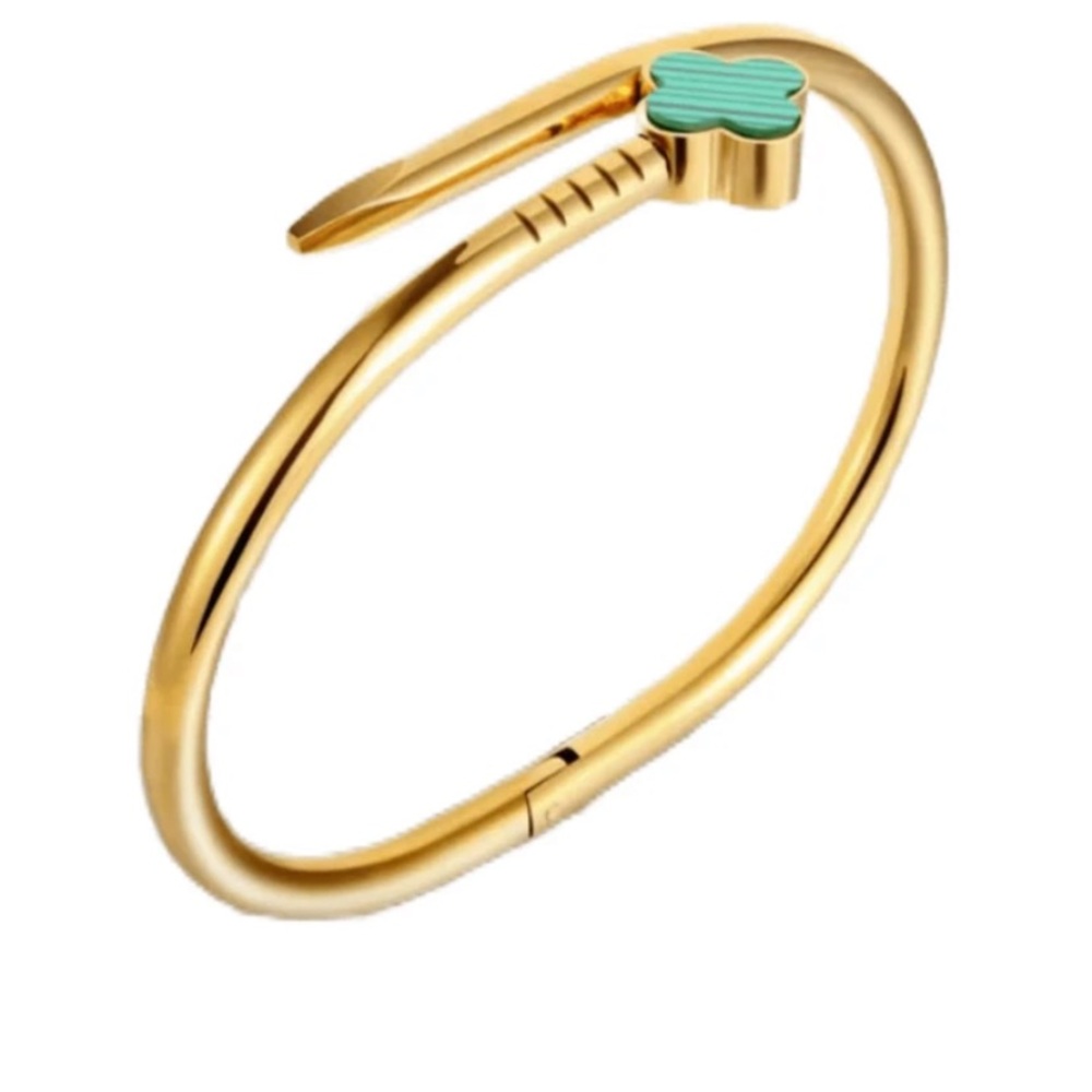 Gold and Green Stainless Steel Women's Bracelet